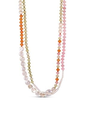 Layered Pink Pearl & Multicolor Beaded Necklace